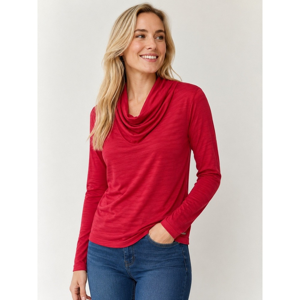 Smartwool Womens XS Red Merino Wool Blend Cowl Neck Long Sleeve Top SF148